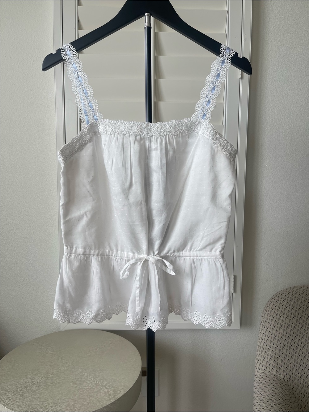 PAIGE NWT White Eyelet Lace-Trim Tank with Tie Waistsz XS